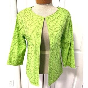 Joni B Lime Green Topper Jacket Sz S Soutache Braid Open Front NWT Lined Spring